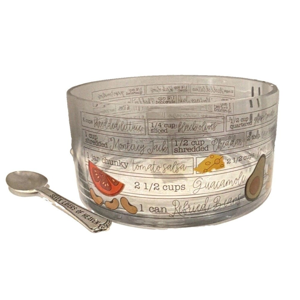 Mud Pie Clear Glass 7 Layer Dip Bowl and Spoon Set